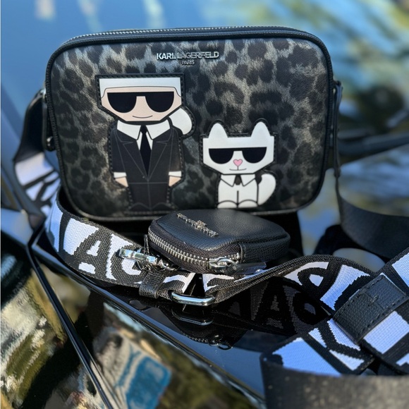 Karl Lagerfeld Handbags - Karl Lagerfeld Black and White Graphic Belt Bag